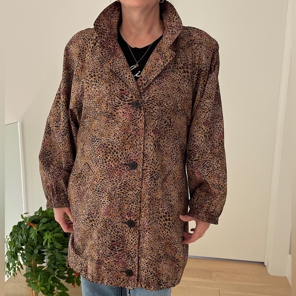 NOVELTI Vintage Animal Print Button Front Lined Coat 80's Shoulder Pads Leopard - Picture 7 of 17